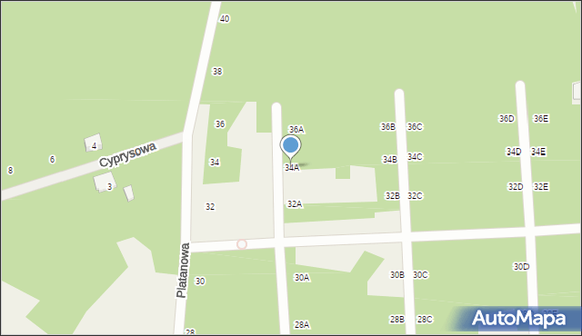 Czarny Las, Platanowa, 34A, mapa Czarny Las