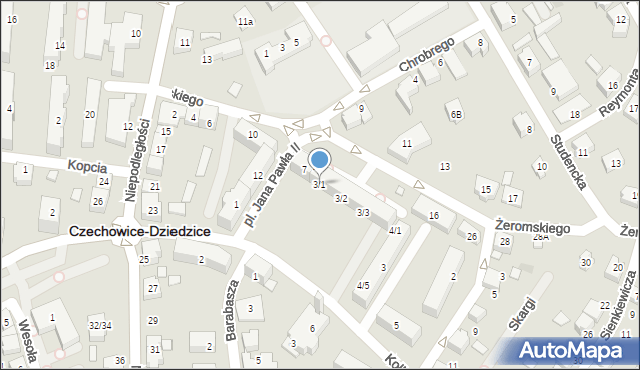 Czechowice-Dziedzice, Plac Jana Pawła II, 3/1, mapa Czechowic-Dziedzic