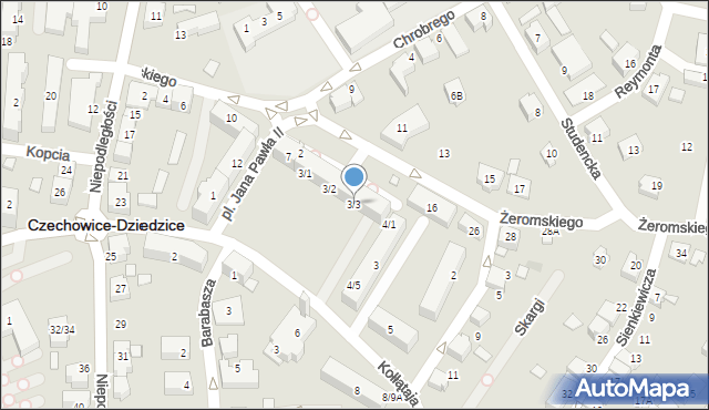 Czechowice-Dziedzice, Plac Jana Pawła II, 3/3, mapa Czechowic-Dziedzic