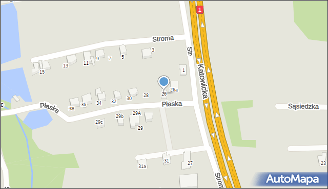 Czechowice-Dziedzice, Płaska, 26, mapa Czechowic-Dziedzic