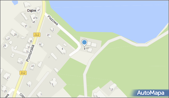 Dąbie, Plażowa, 8, mapa Dąbie