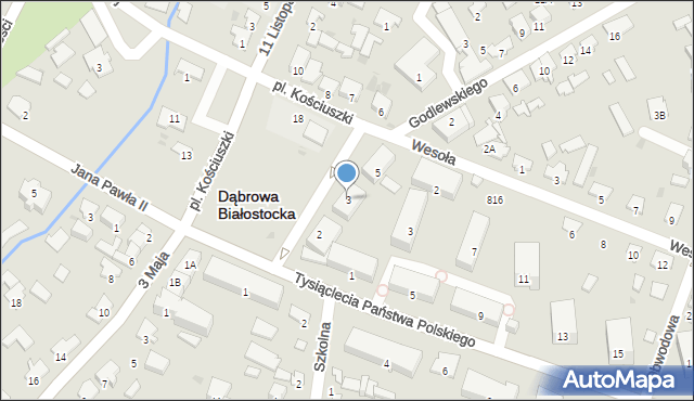 Dąbrowa Białostocka, Plac Kościuszki Tadeusza, gen., 3, mapa Dąbrowa Białostocka