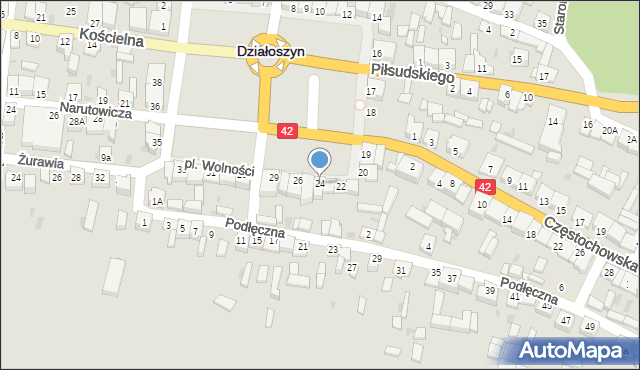 Działoszyn, Plac Wolności, 24, mapa Działoszyn