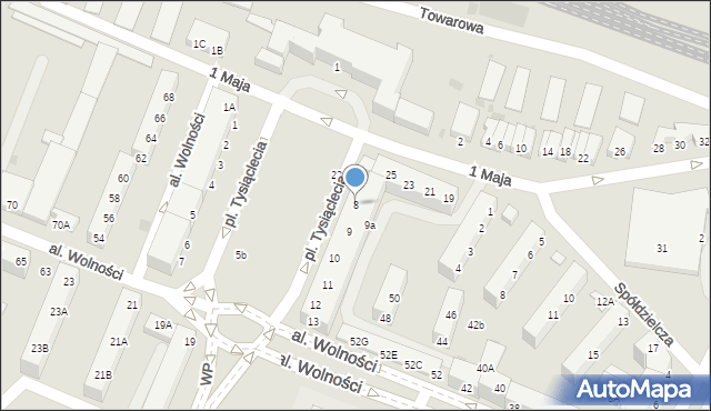 Głogów, Plac Tysiąclecia, 8, mapa Głogów