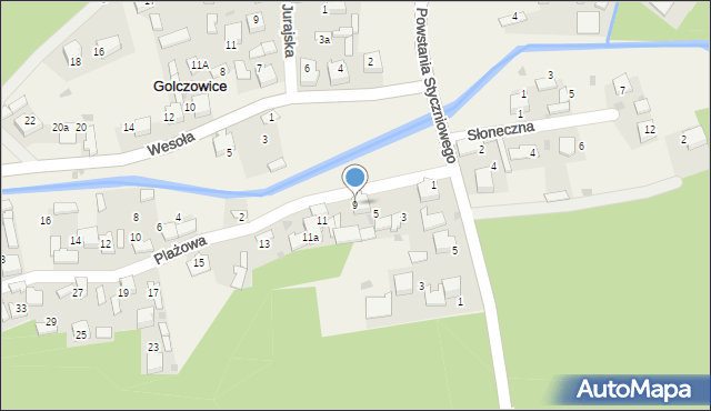 Golczowice, Plażowa, 9, mapa Golczowice