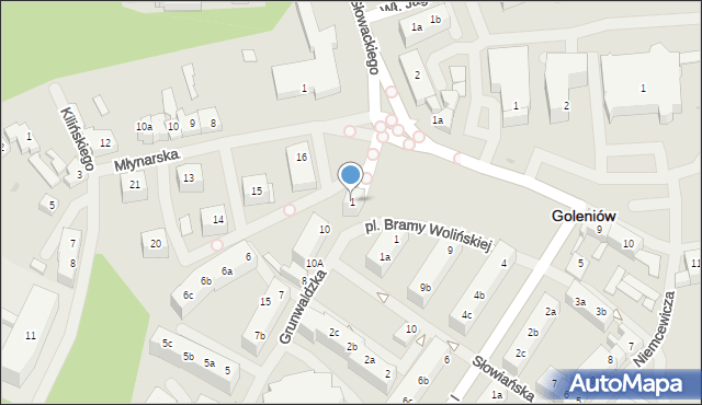 Goleniów, Plac Bramy Wolińskiej, 1, mapa Goleniów
