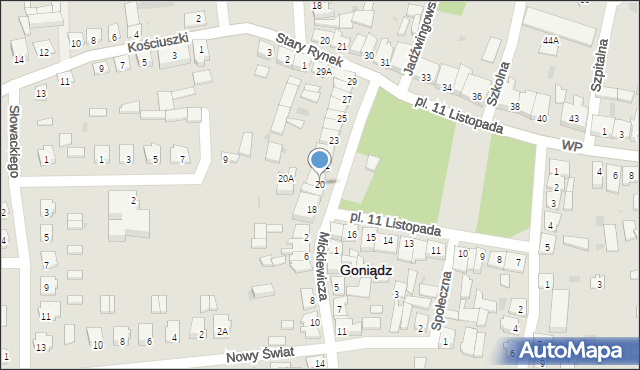 Goniądz, Plac 11 Listopada, 20, mapa Goniądz