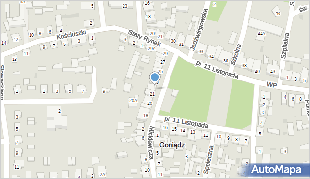 Goniądz, Plac 11 Listopada, 22, mapa Goniądz