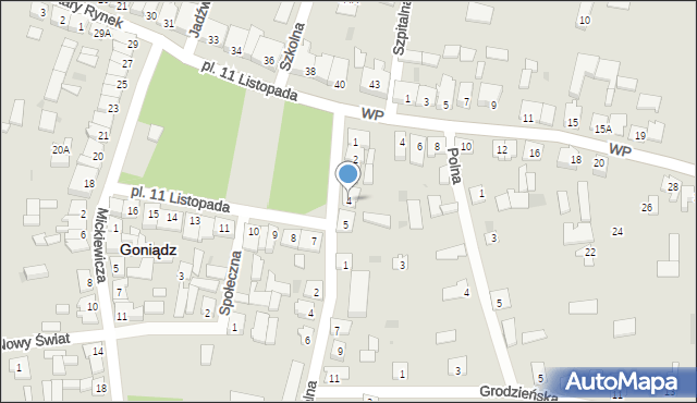 Goniądz, Plac 11 Listopada, 4, mapa Goniądz