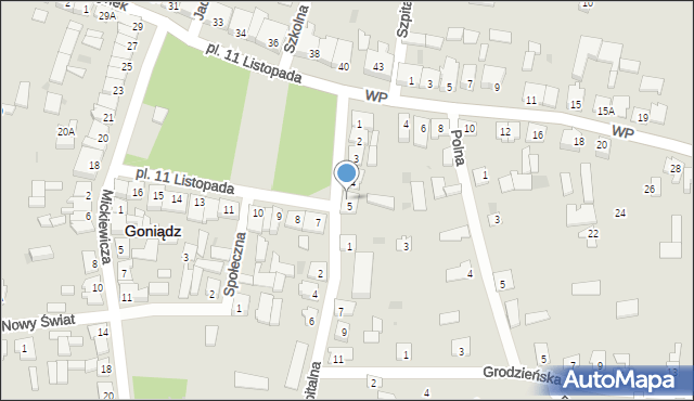 Goniądz, Plac 11 Listopada, 6, mapa Goniądz
