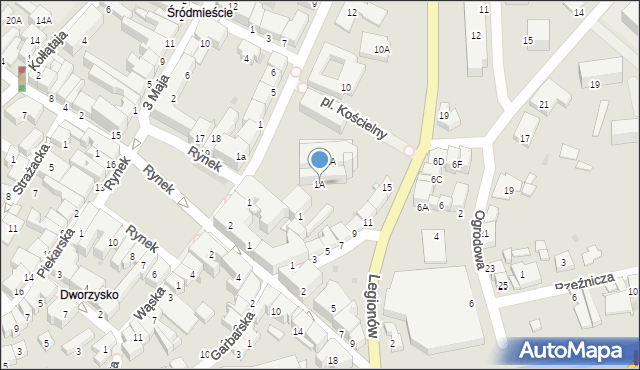 Gorlice, Plac Kościelny, 1A, mapa Gorlic