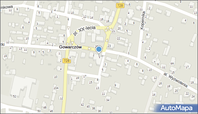 Gowarczów, Plac XX-lecia, 1, mapa Gowarczów