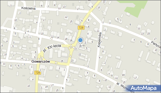 Gowarczów, Plac XX-lecia, 20, mapa Gowarczów