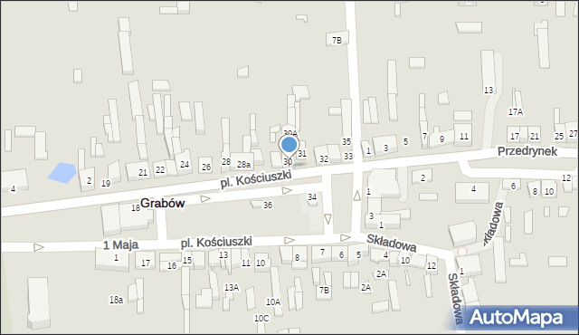 Grabów, Plac Kościuszki Tadeusza, gen., 30B, mapa Grabów