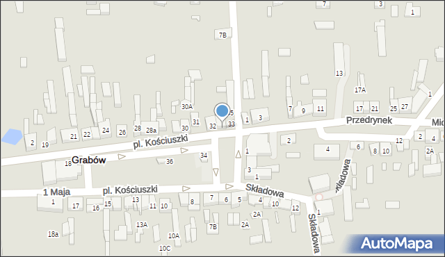 Grabów, Plac Kościuszki Tadeusza, gen., 32a, mapa Grabów