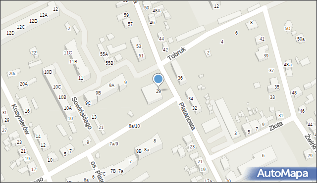 Gubin, Platanowa, 29, mapa Gubin