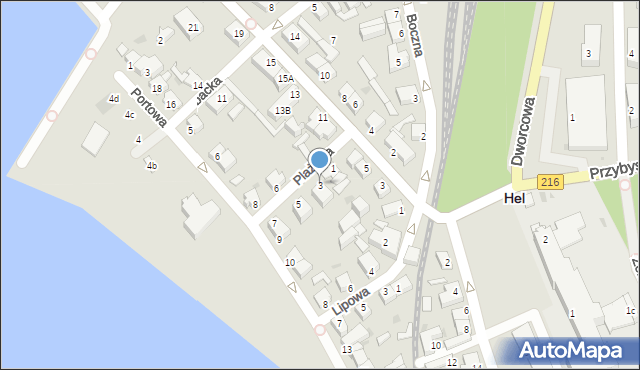 Hel, Plażowa, 3, mapa Hel