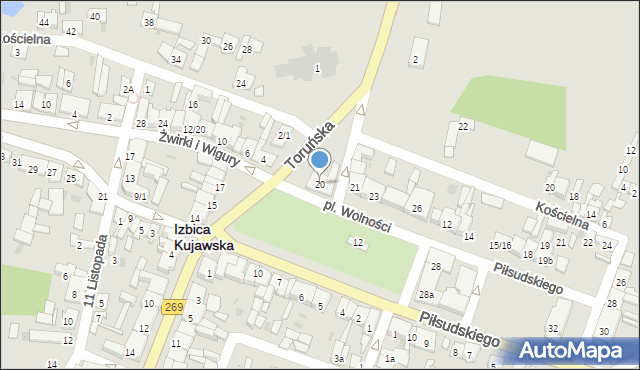 Izbica Kujawska, Plac Wolności, 20, mapa Izbica Kujawska