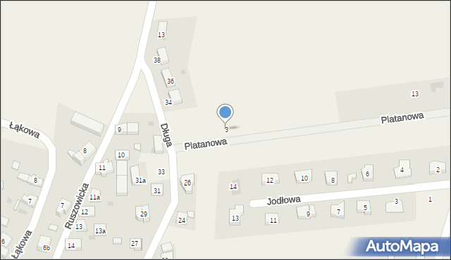 Jaczów, Platanowa, 3, mapa Jaczów