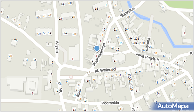 Jasień, Plac Wolności, 12, mapa Jasień