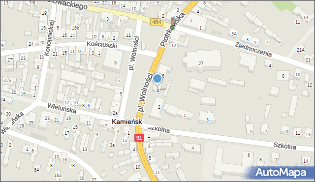 Kamieńsk, Plac Wolności, 4, mapa Kamieńsk