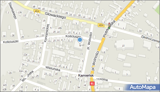 Kamieńsk, Plac Wolności, 9, mapa Kamieńsk