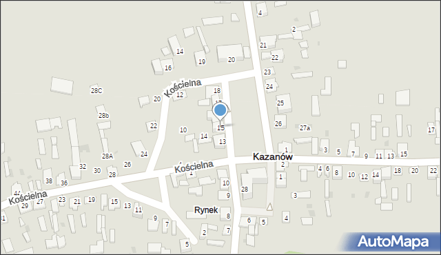 Kazanów, Plac Partyzantów, 15, mapa Kazanów