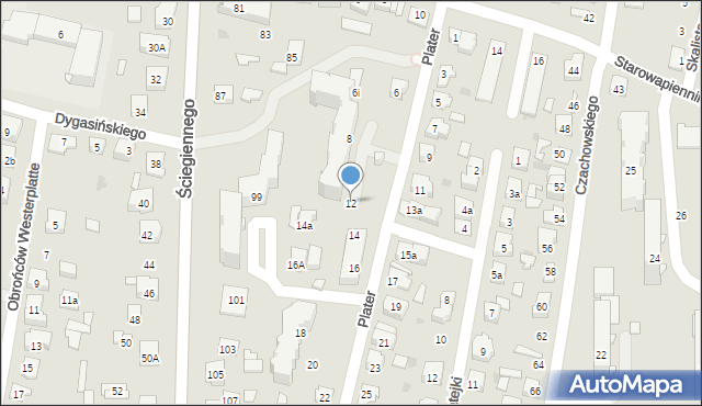 Kielce, Plater Emilii, 12, mapa Kielc