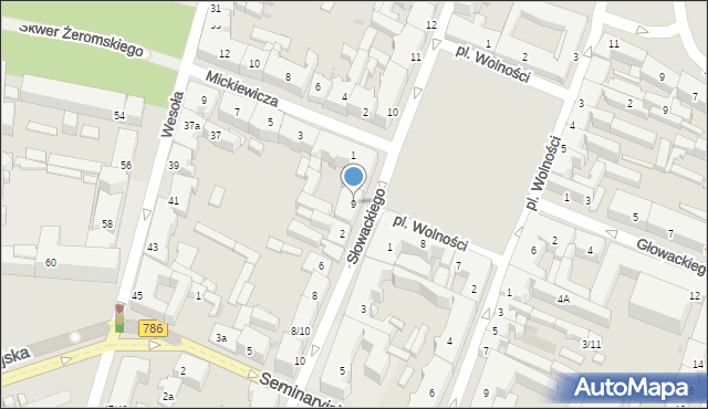 Kielce, Plac Wolności, 9, mapa Kielc