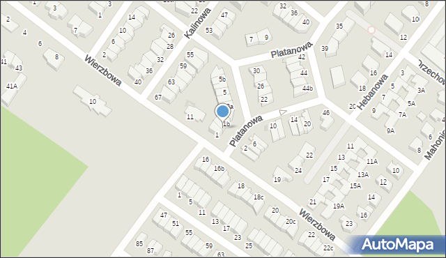 Koszalin, Platanowa, 1a, mapa Koszalina