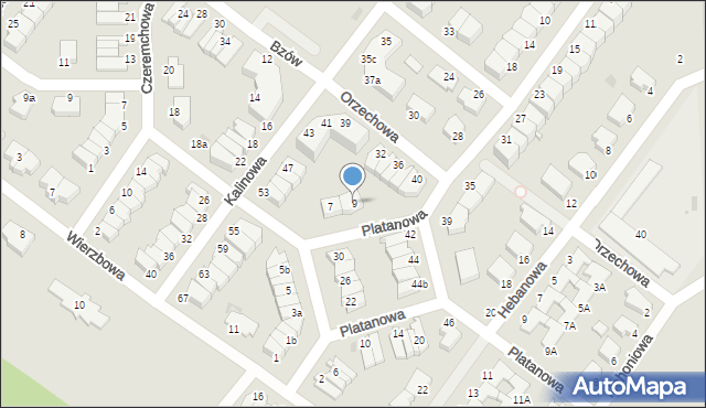 Koszalin, Platanowa, 9, mapa Koszalina