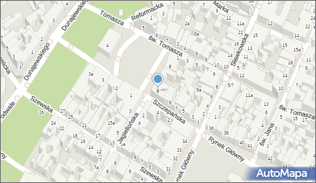 Kraków, Plac Szczepański, 9, mapa Krakowa