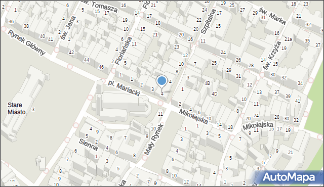 Kraków, Plac Mariacki, 4, mapa Krakowa