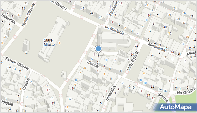 Kraków, Plac Mariacki, 9, mapa Krakowa