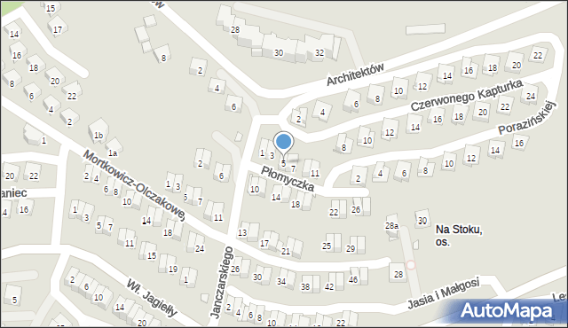 Kraków, Płomyczka, 5, mapa Krakowa