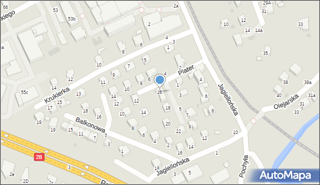 Krosno, Plater Emilii, 16, mapa Krosna