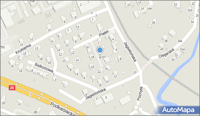 Krosno, Plater Emilii, 5, mapa Krosna