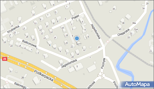 Krosno, Plater Emilii, 9, mapa Krosna