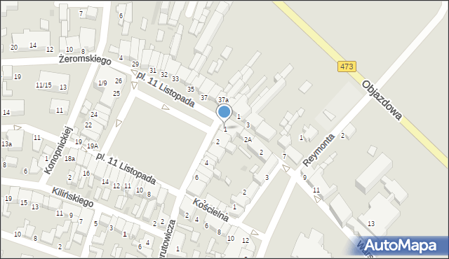 Łask, Plac 11 Listopada, 1, mapa Łask