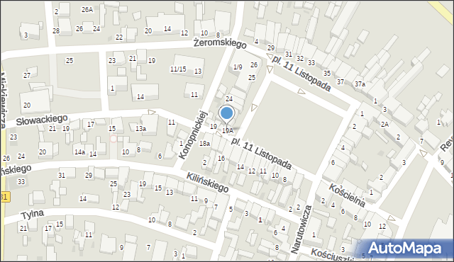 Łask, Plac 11 Listopada, 19A, mapa Łask