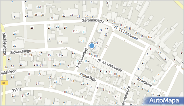 Łask, Plac 11 Listopada, 20, mapa Łask