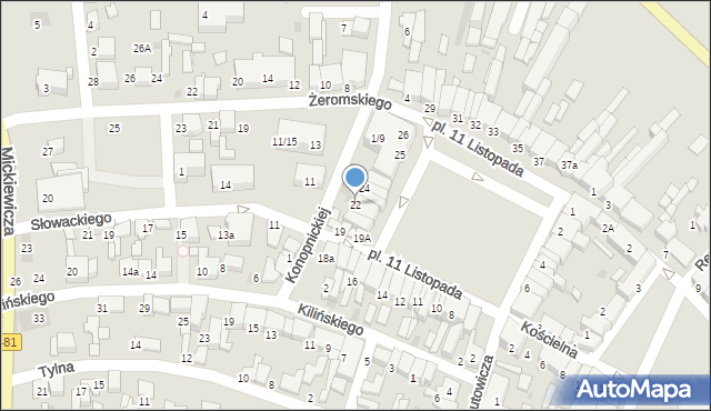 Łask, Plac 11 Listopada, 22, mapa Łask