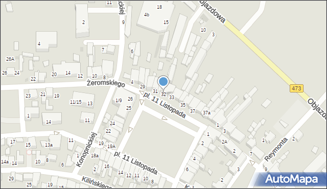 Łask, Plac 11 Listopada, 32, mapa Łask