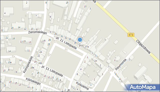 Łask, Plac 11 Listopada, 37, mapa Łask
