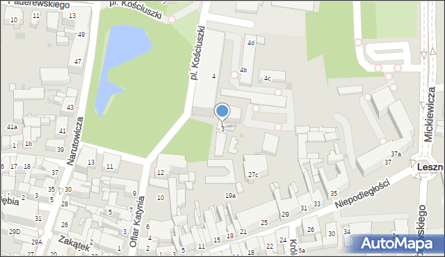 Leszno, Plac Kościuszki Tadeusza, gen., 3, mapa Leszno