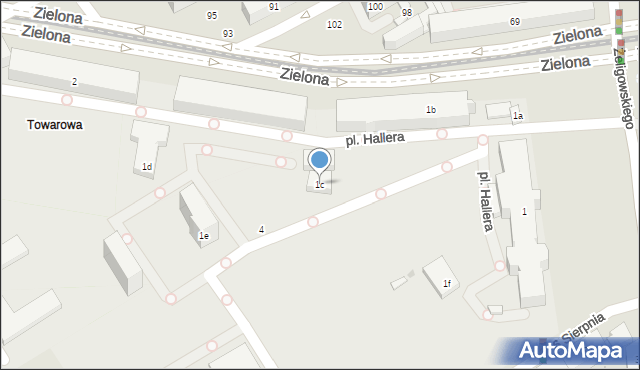 Łódź, Plac Hallera Józefa, gen., 1c, mapa Łodzi