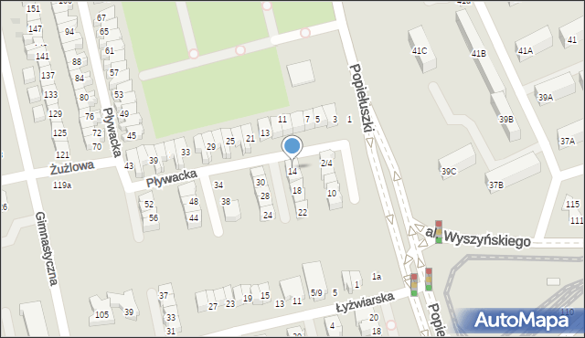 Łódź, Pływacka, 14, mapa Łodzi