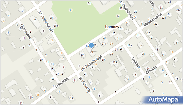 Łomazy, Plac Jagielloński, 29, mapa Łomazy
