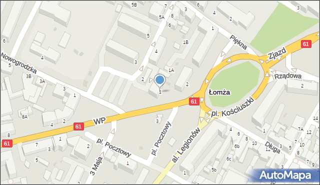 Łomża, Plac Kościuszki Tadeusza, gen., 1, mapa Łomży