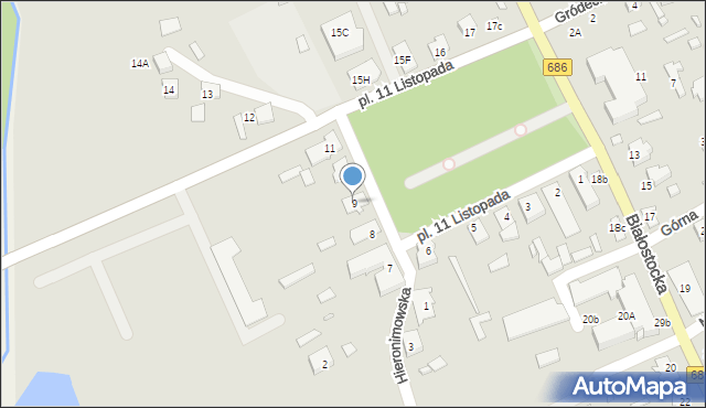 Michałowo, Plac 11 Listopada, 9, mapa Michałowo